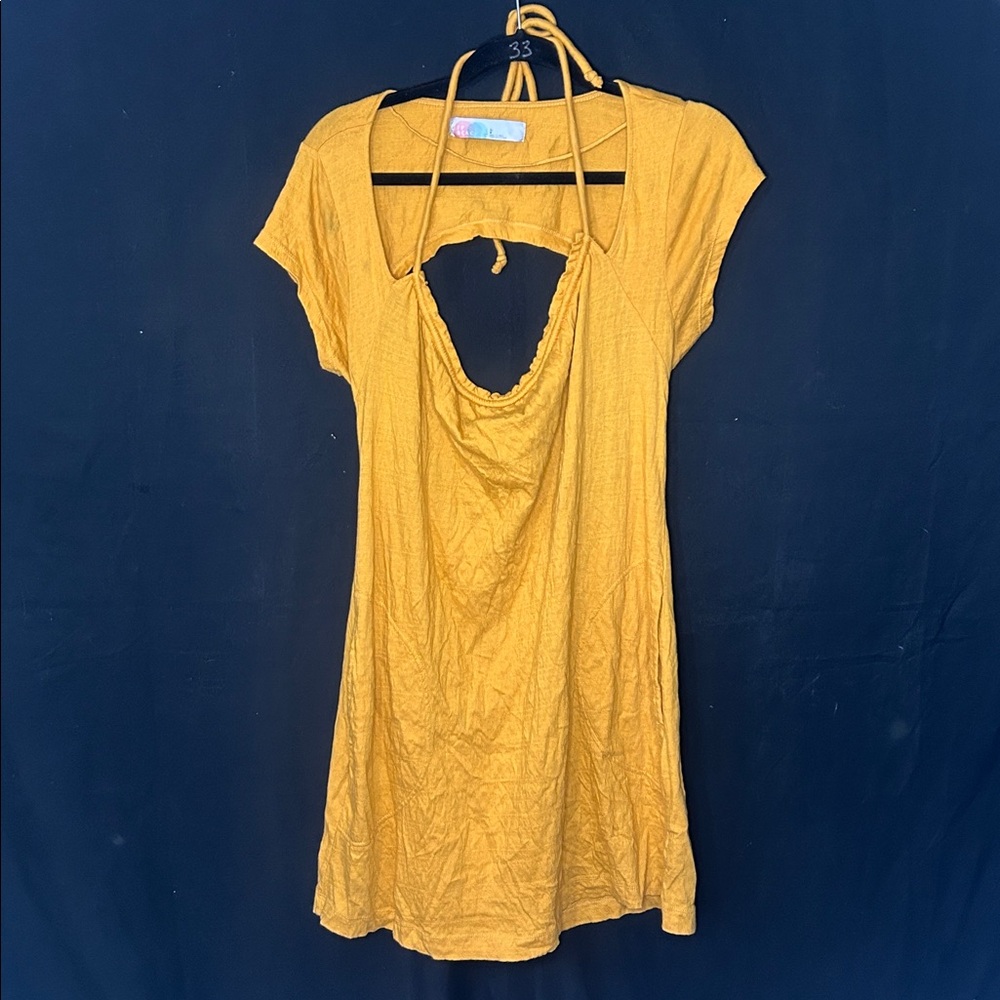 Free People Mustard Yellow Backless Short Sleeve Dress